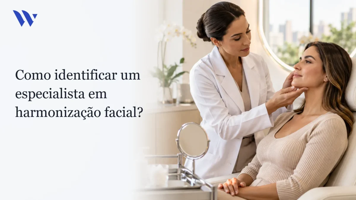 Dermatologista da Clínica Wulkan avaliando paciente em consultório — Como identificar um especialista em harmonização facial?