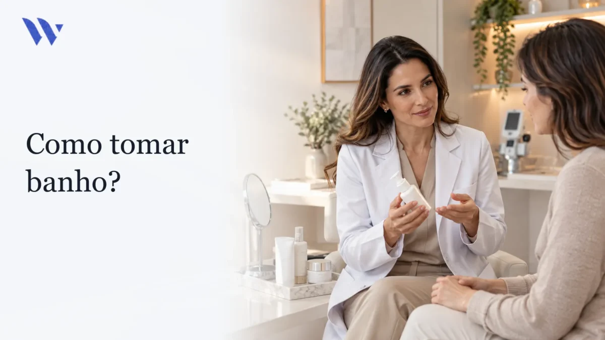 Como tomar banho? — Clínica Wulkan Dermatologista da Clínica Wulkan avaliando paciente em consultório — Como tomar banho?