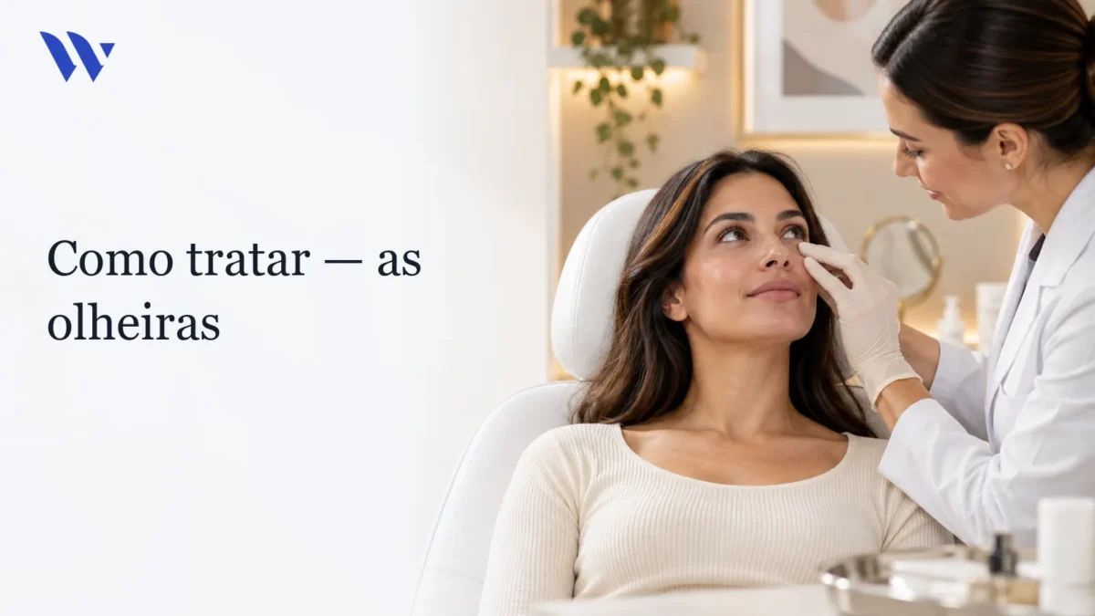 Como tratar as olheiras — Clínica Wulkan Dermatologista da Clínica Wulkan avaliando paciente em consultório — Como tratar as olheiras