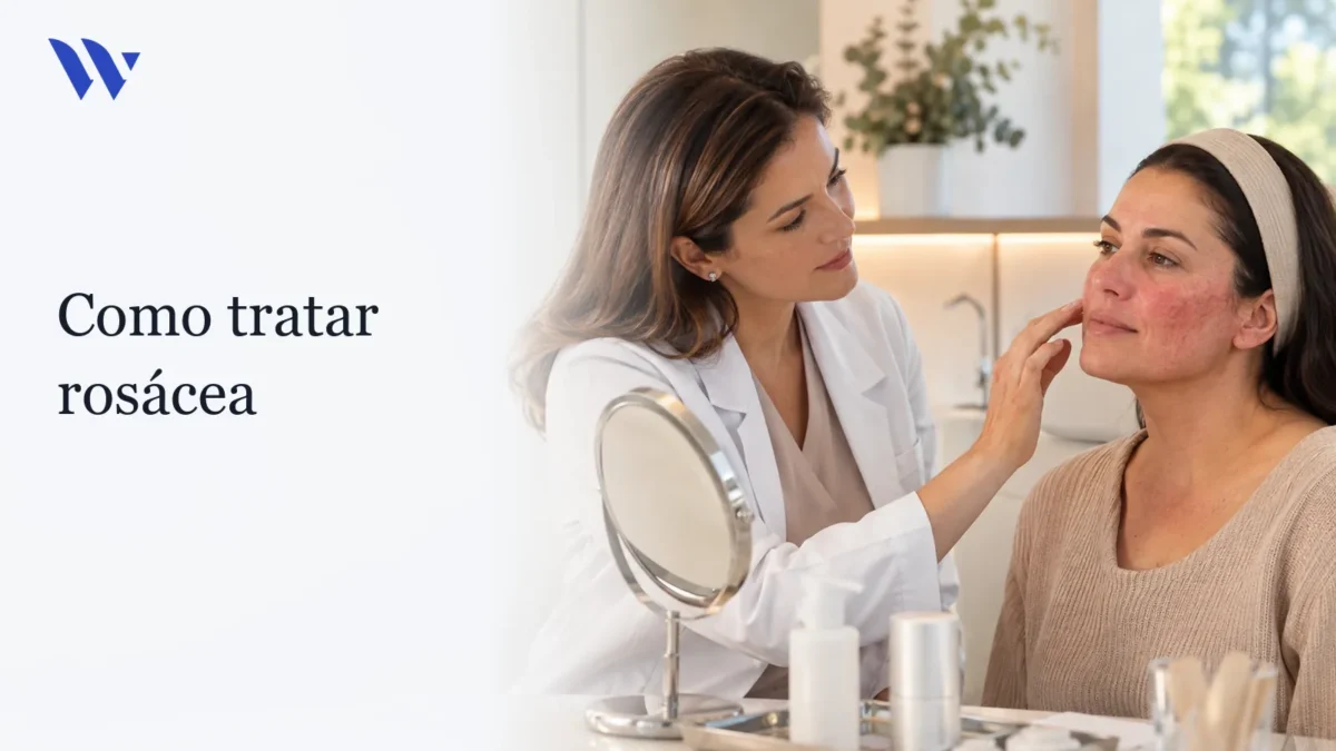 Dermatologista da Clínica Wulkan avaliando paciente em consultório — Como tratar rosácea