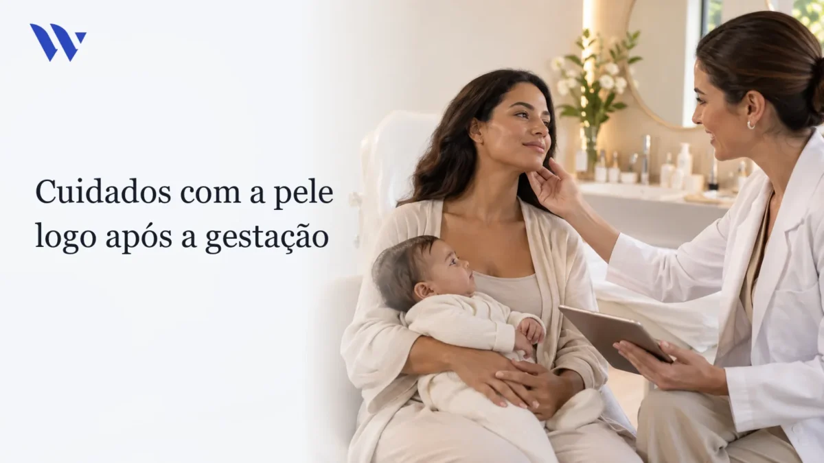 Dermatologista da Clínica Wulkan avaliando paciente em consultório — Cuidados com a pele logo após a gestação