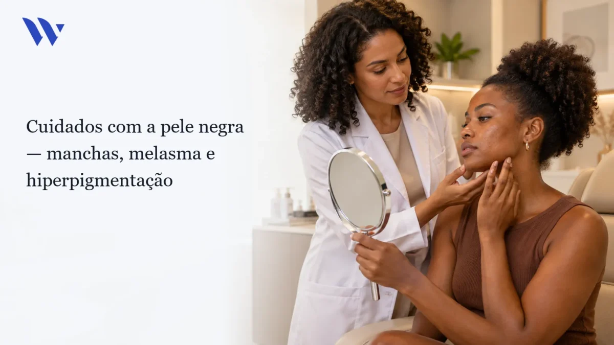 Dermatologista da Clínica Wulkan avaliando paciente em consultório — Cuidados com a Pele Negra: Manchas, Melasma e Hiperpigmentação