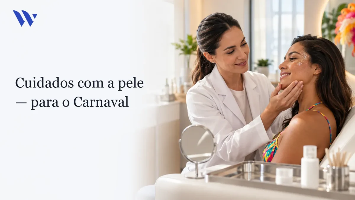 Dermatologista da Clínica Wulkan avaliando paciente em consultório — Cuidados com a Pele para o Carnaval!
