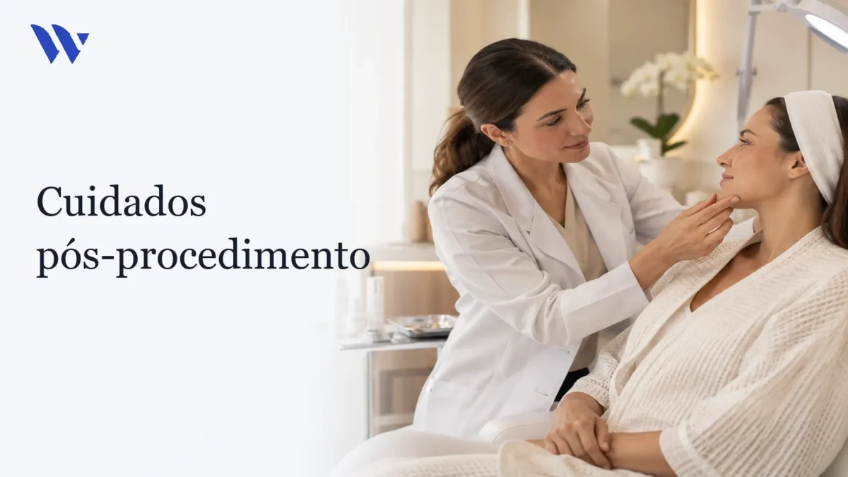 Dermatologista da Clínica Wulkan avaliando paciente em consultório — Cuidados pós-procedimento