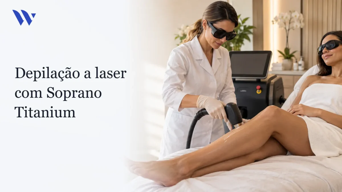 Depilação a laser com Soprano Titanium — Clínica Wulkan Dermatologista da Clínica Wulkan avaliando paciente em consultório — Depilação a laser com Soprano Titanium