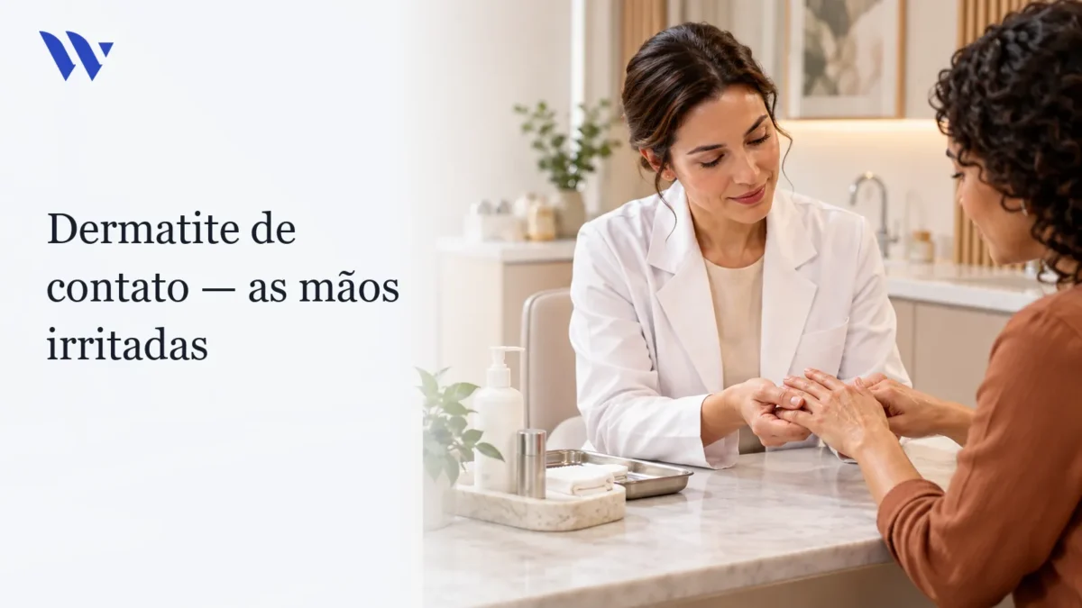 Dermatologista da Clínica Wulkan avaliando paciente em consultório — Dermatite de contato da dona de casa