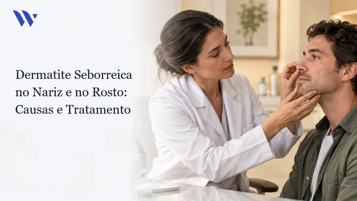 Dermatologista da Clínica Wulkan avaliando paciente em consultório — Dermatite Seborreica no Nariz e no Rosto: Causas e Tratamento