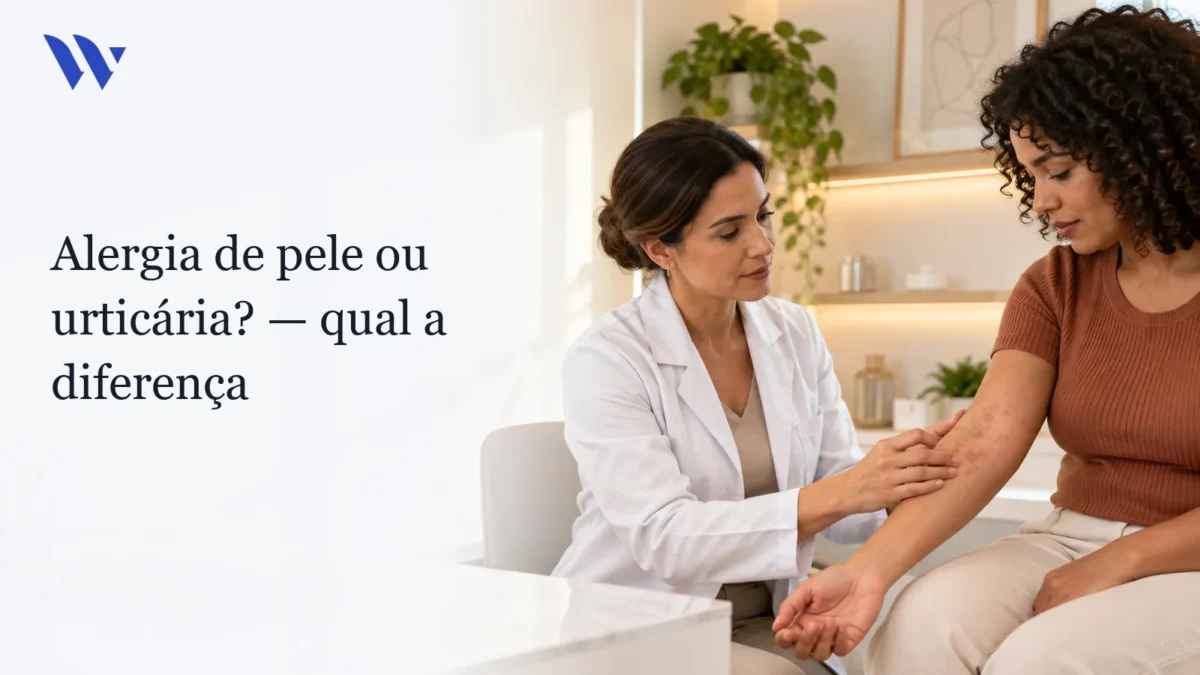 Dermatologista da Clínica Wulkan avaliando paciente em consultório — Diferença entre uma alergia de pele e uma urticária