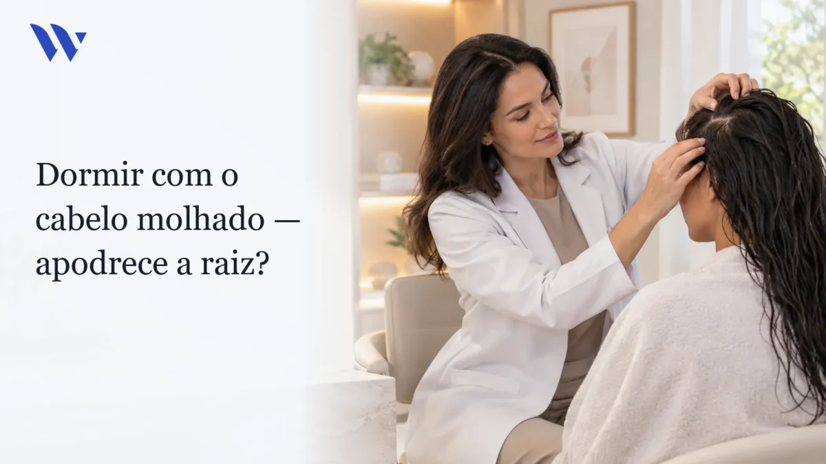 Dormir com cabelos molhados apodrece a raiz? — Clínica Wulkan Dermatologista da Clínica Wulkan avaliando paciente em consultório — Dormir com cabelos molhados apodrece a raiz?