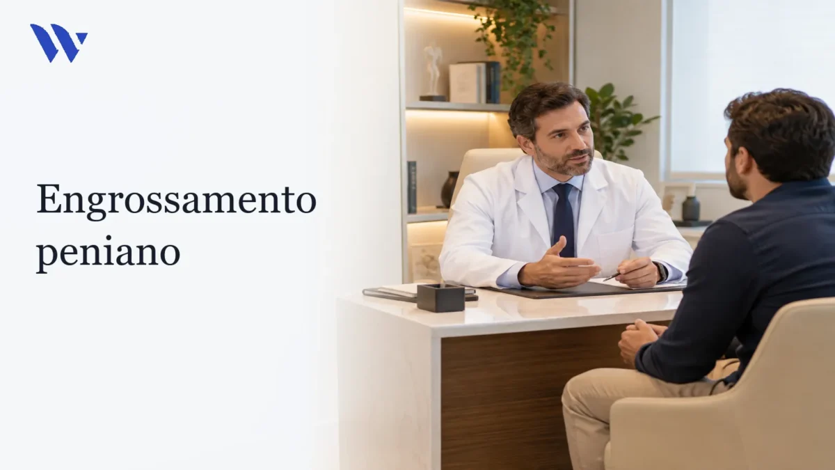 Dermatologista da Clínica Wulkan avaliando paciente em consultório — Engrossamento peniano