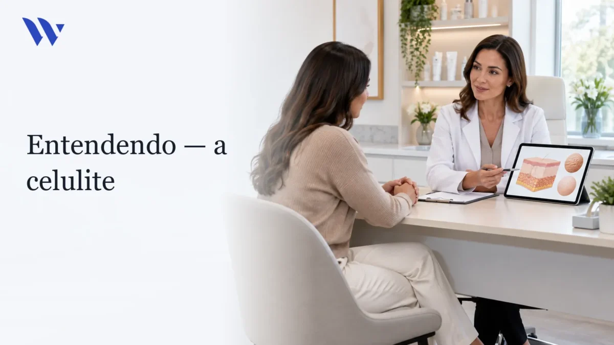 Entendendo a Celulite — Clínica Wulkan Dermatologista da Clínica Wulkan avaliando paciente em consultório — Entendendo a Celulite