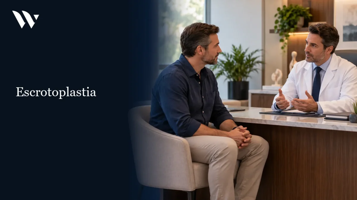 Consulta médica masculina em consultório — escrotoplastia