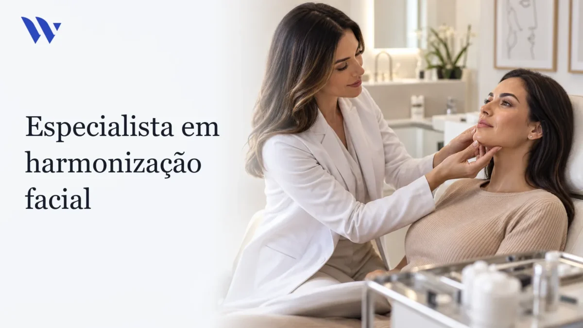 Dermatologista da Clínica Wulkan avaliando paciente em consultório — Especialista em harmonização facial