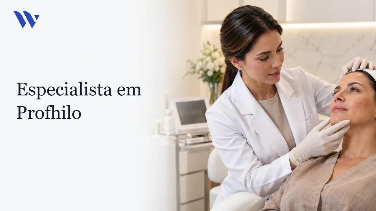 Dermatologista da Clínica Wulkan avaliando paciente em consultório — Especialista em Profhilo