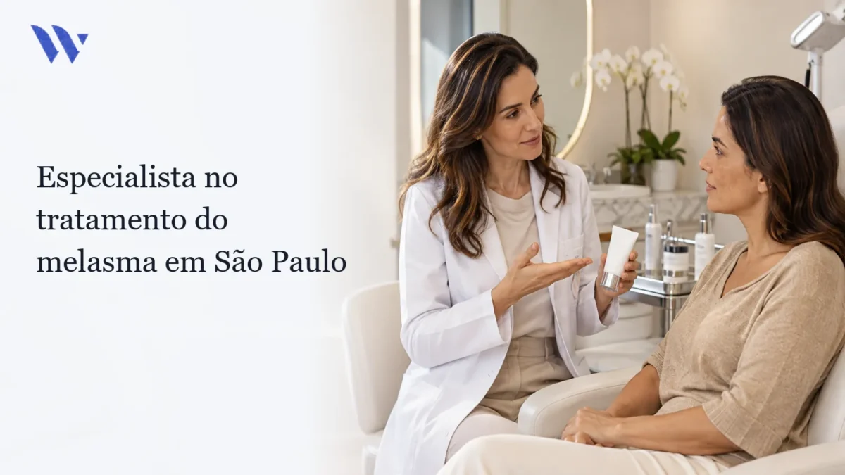 Dermatologista da Clínica Wulkan avaliando paciente em consultório — Especialista no tratamento do melasma em São Paulo