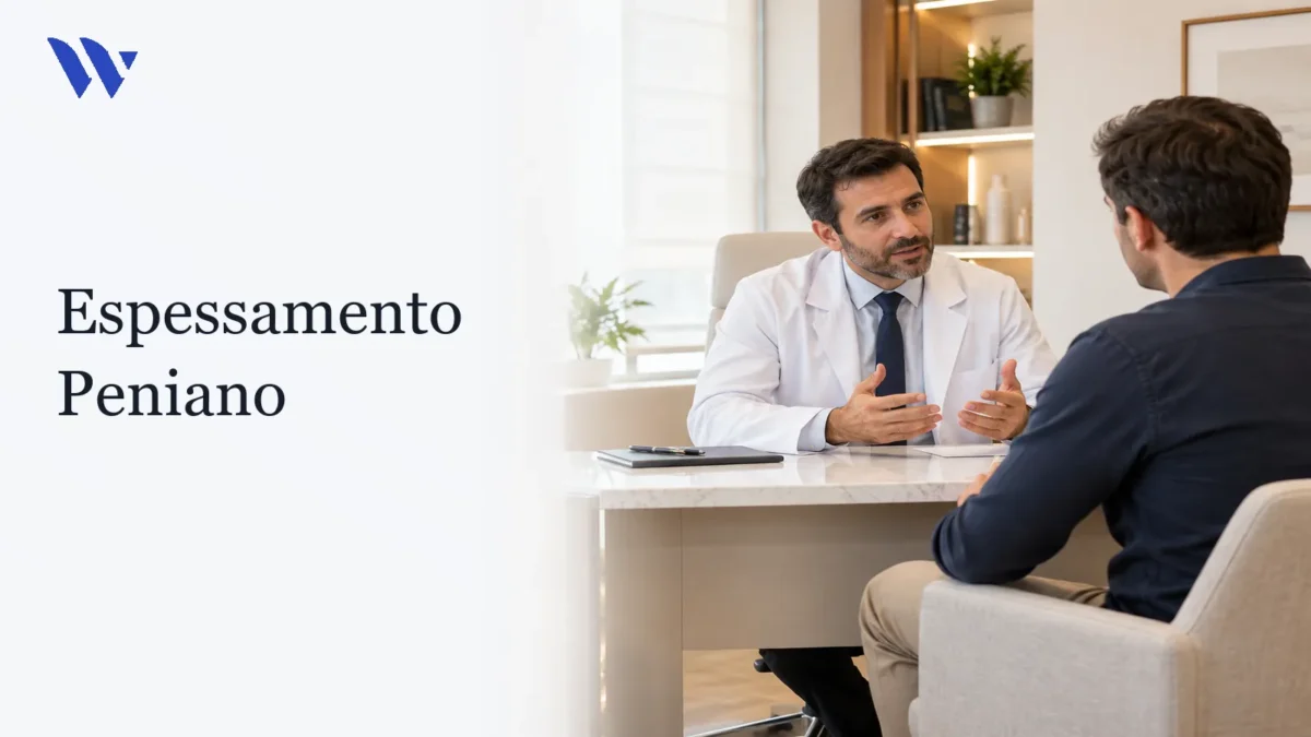 Dermatologista da Clínica Wulkan avaliando paciente em consultório — Espessamento Peniano