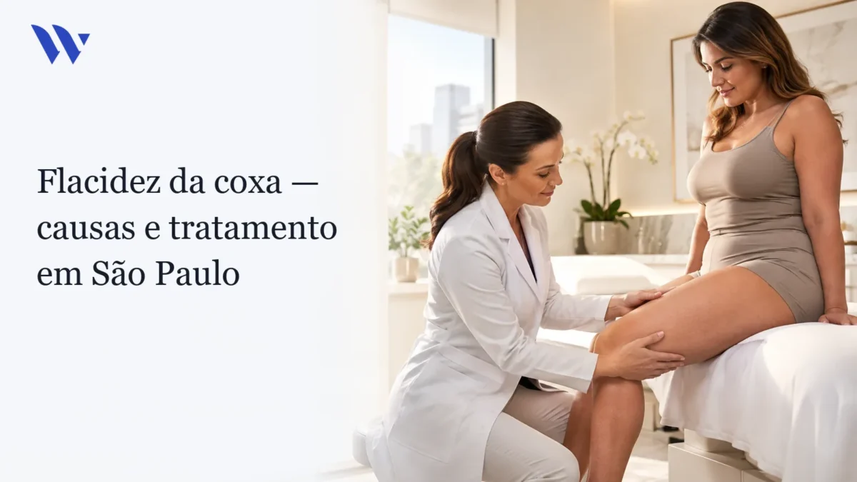 Dermatologista da Clínica Wulkan avaliando paciente em consultório — Flacidez da Coxa: Causas e Tratamento em São Paulo