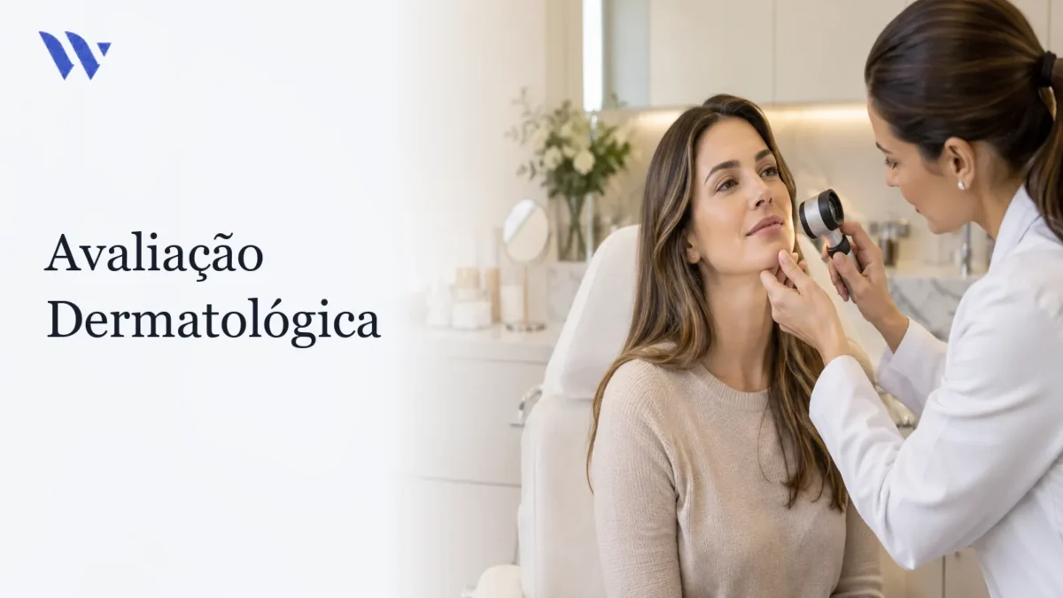 Dermatologista da Clínica Wulkan avaliando paciente em consultório — Fotos ANTES  e DEPOIS