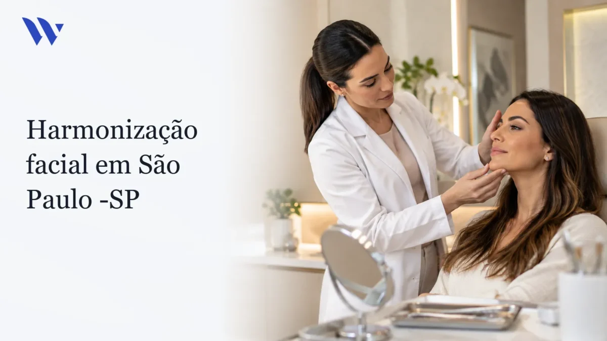 Dermatologista da Clínica Wulkan avaliando paciente em consultório — Harmonização facial em São Paulo -SP