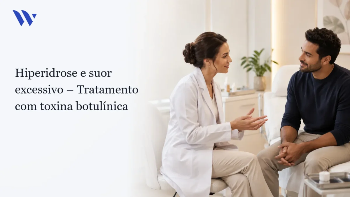 Dermatologista da Clínica Wulkan avaliando paciente em consultório — Hiperidrose e suor excessivo – Tratamento com toxina botulínica