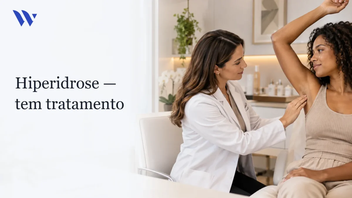 Hiperidrose tem tratamento! — Clínica Wulkan Dermatologista da Clínica Wulkan avaliando paciente em consultório — Hiperidrose tem tratamento!