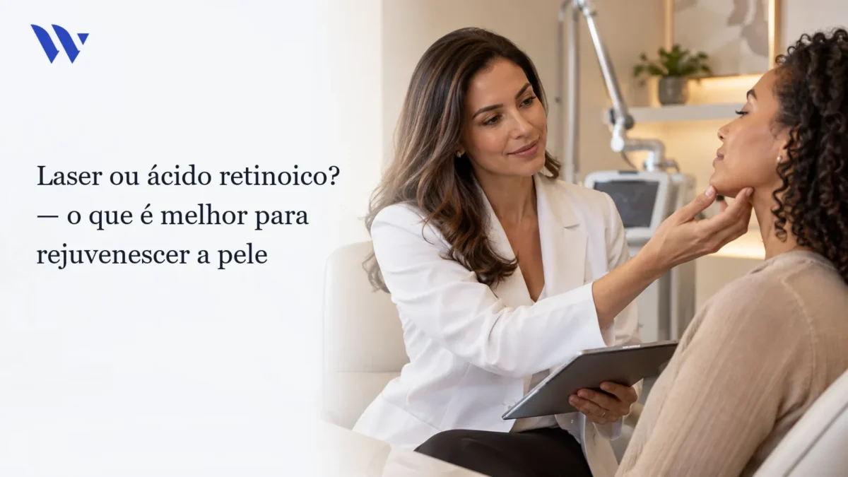 Dermatologista da Clínica Wulkan avaliando paciente em consultório — Laser ou ácido retinoico: o que é melhor para rejuvenescer a pele