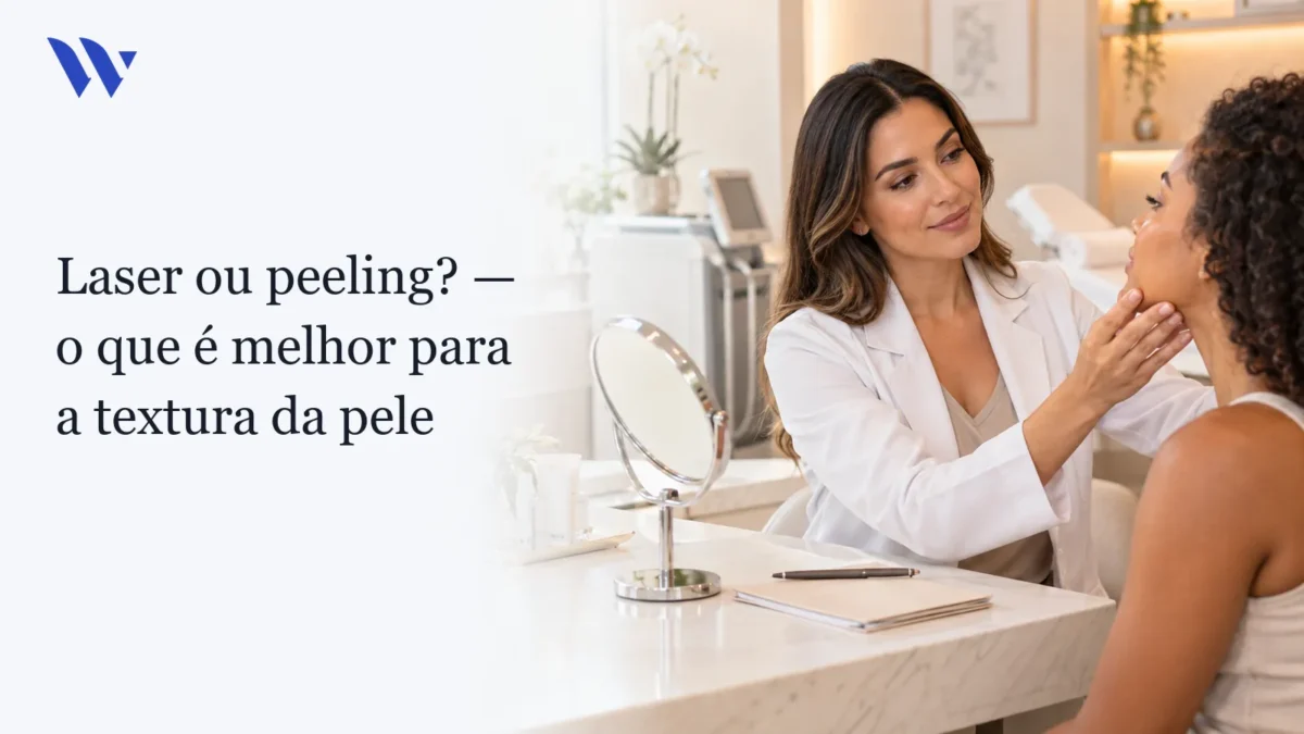 Dermatologista da Clínica Wulkan avaliando paciente em consultório — Laser ou peeling: o que é melhor para a textura da pele