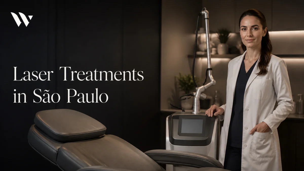Doctor standing next to a laser platform in a clinic room — laser treatments in São Paulo