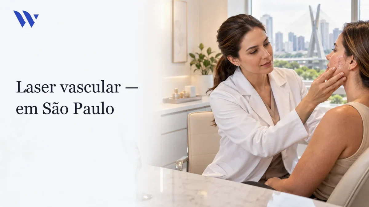 Dermatologista da Clínica Wulkan avaliando paciente em consultório — Laser Vascular em São Paulo: Nd:YAG 1064 de Pulso Longo