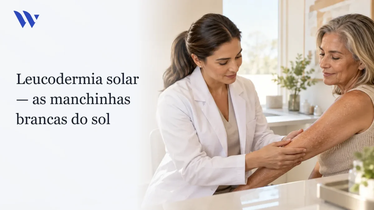 Dermatologista da Clínica Wulkan avaliando paciente em consultório — Leucodermia Solar