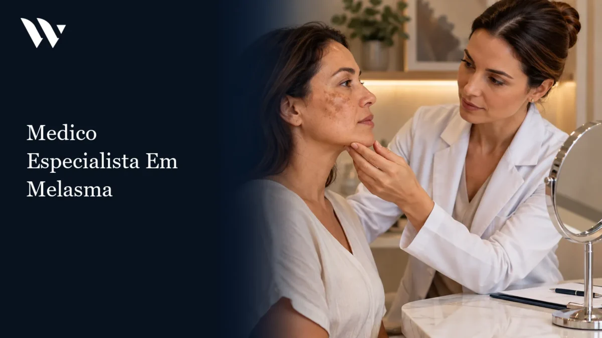 Médica examinando as manchas no rosto de uma paciente — médico especialista em melasma