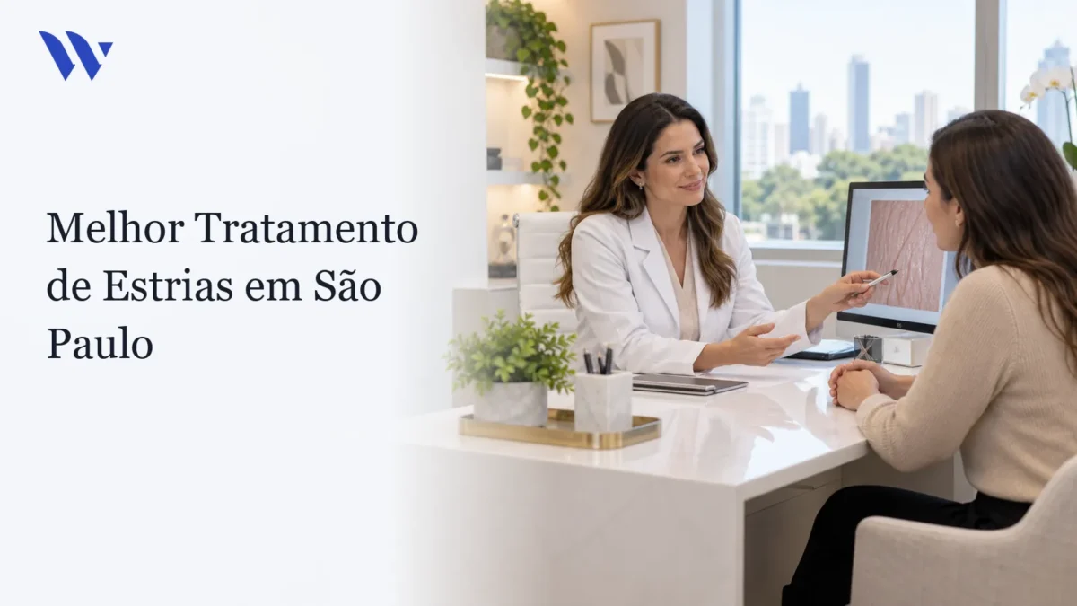 Dermatologista da Clínica Wulkan avaliando paciente em consultório — Melhor Tratamento de Estrias em São Paulo