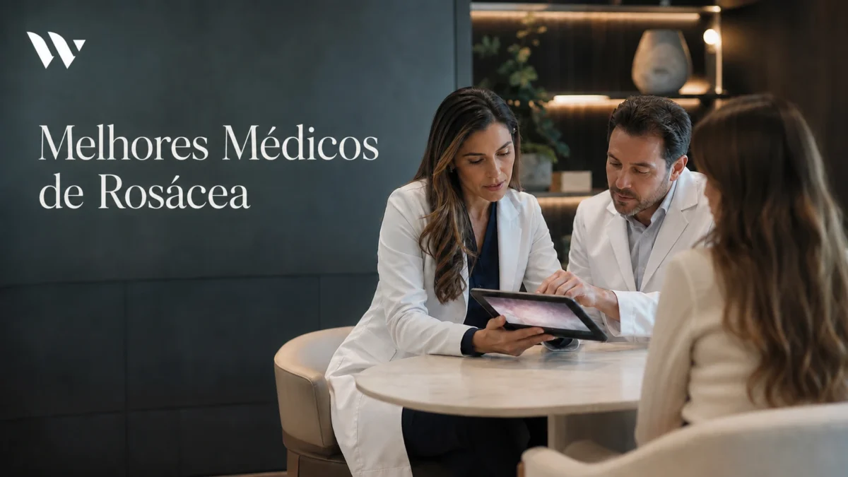 Equipe médica em consulta explicando o plano de cuidado a uma paciente — como escolher os melhores médicos de rosácea