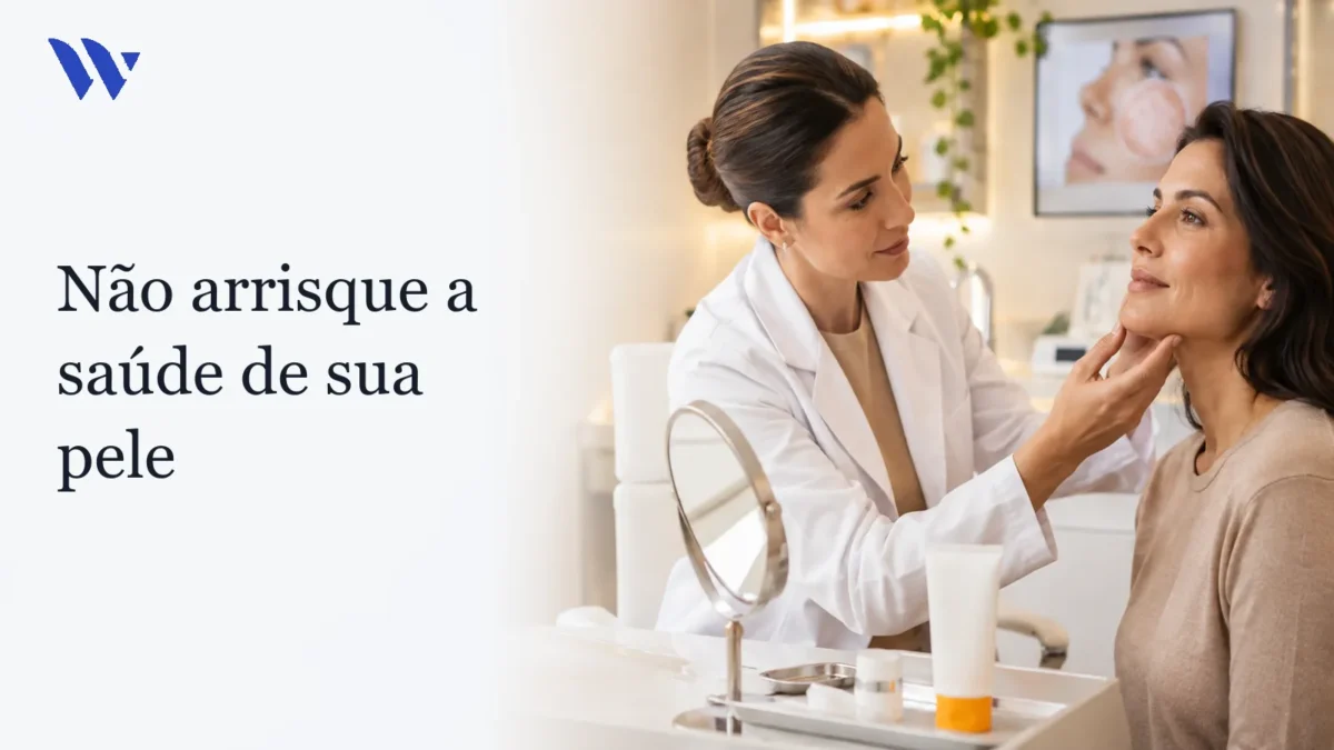 Dermatologista da Clínica Wulkan avaliando paciente em consultório — Não arrisque a saúde de sua pele