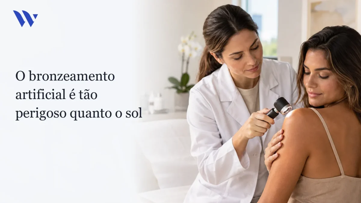 Dermatologista da Clínica Wulkan avaliando paciente em consultório — O bronzeamento artificial é tão perigoso quanto o sol