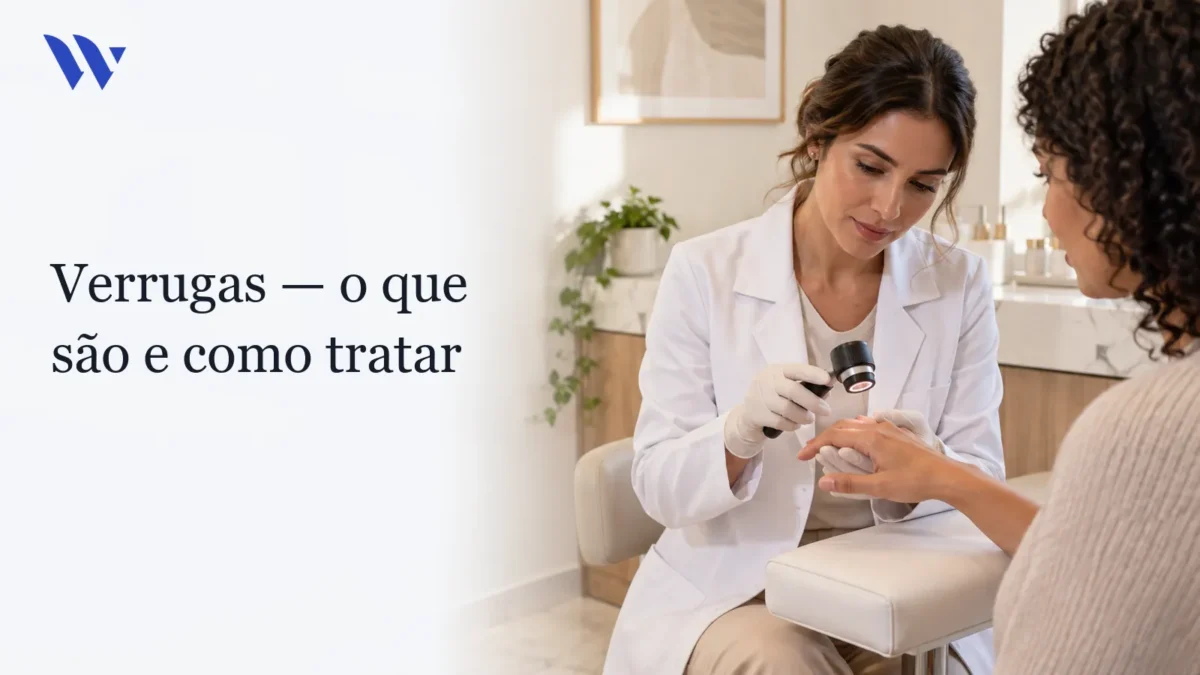 Dermatologista da Clínica Wulkan avaliando paciente em consultório — O que são verrugas?