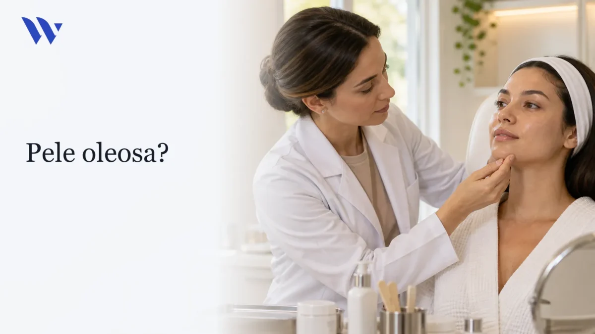 Dermatologista da Clínica Wulkan avaliando paciente em consultório — Pele oleosa?