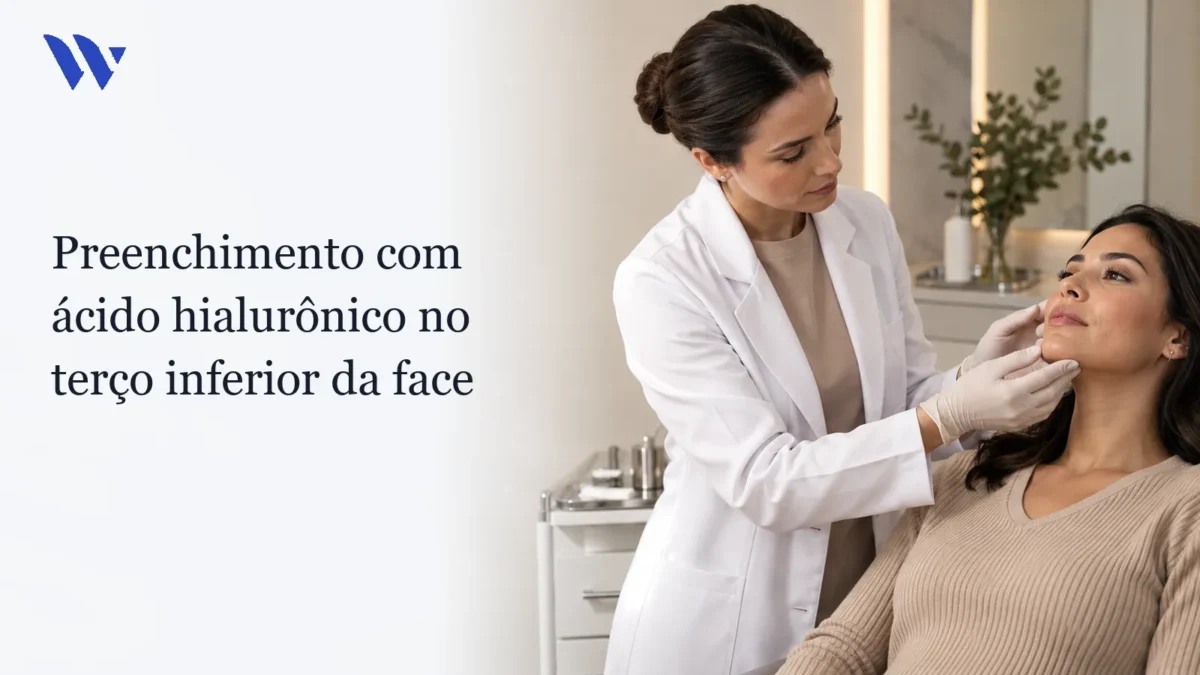 Dermatologista da Clínica Wulkan avaliando paciente em consultório — Preenchimento com ácido hialurônico no terço inferior da face