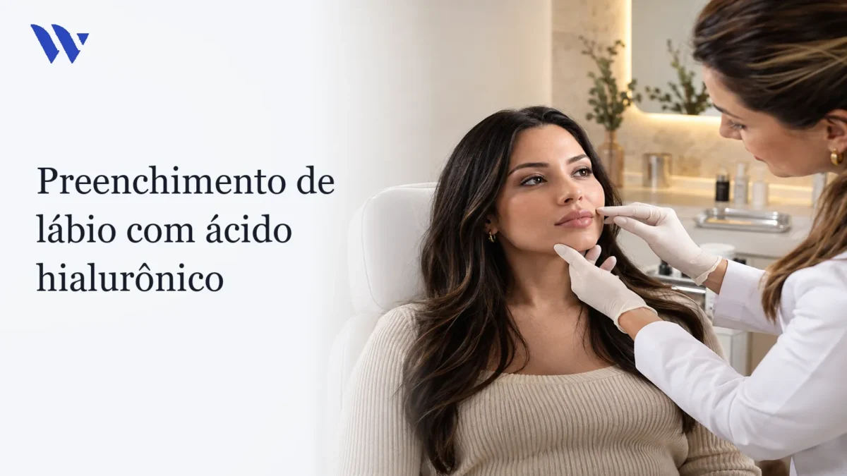 Dermatologista da Clínica Wulkan avaliando paciente em consultório — Preenchimento de lábio com ácido hialurônico