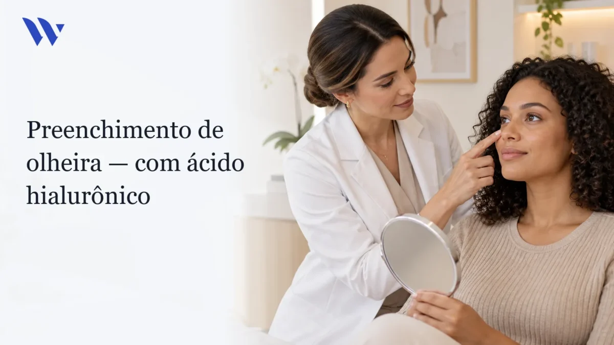 Dermatologista da Clínica Wulkan avaliando paciente em consultório — Preenchimento de olheira com ácido hialurônico