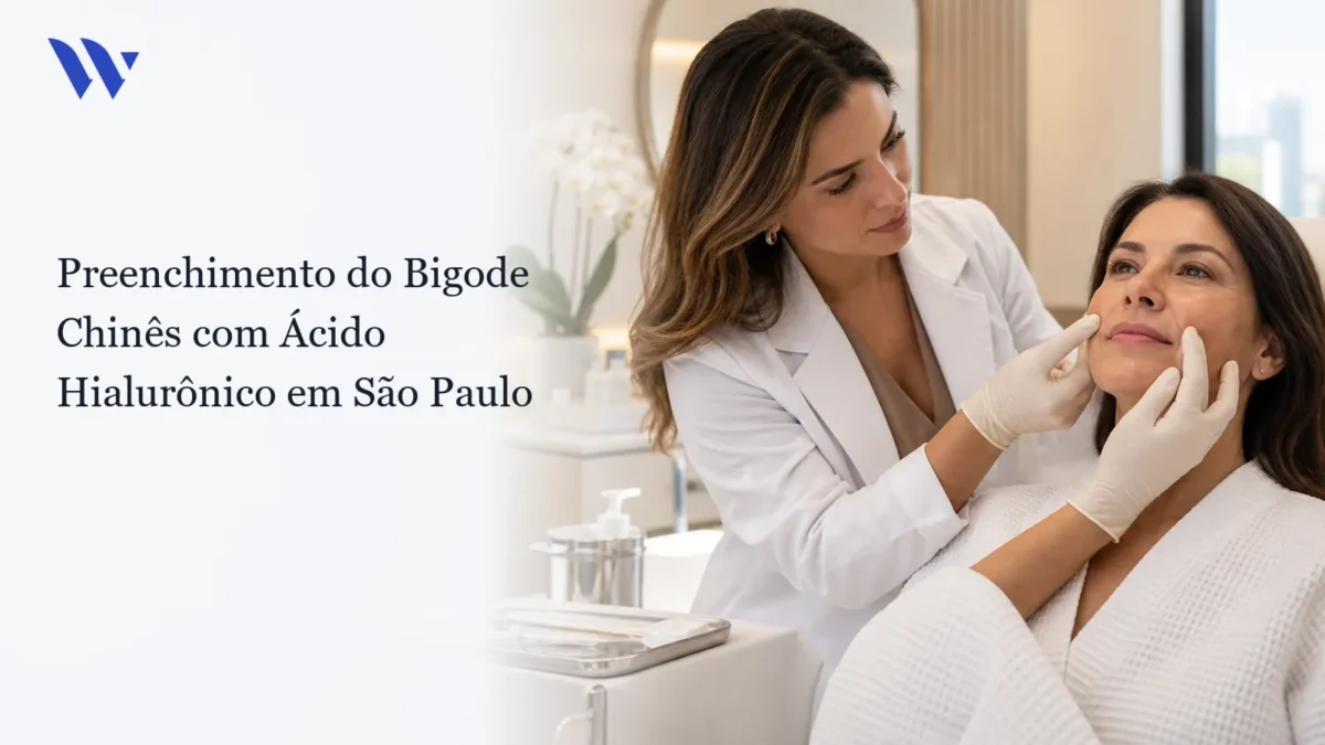 Dermatologista da Clínica Wulkan avaliando paciente em consultório — Preenchimento do Bigode Chinês com Ácido Hialurônico em São Paulo