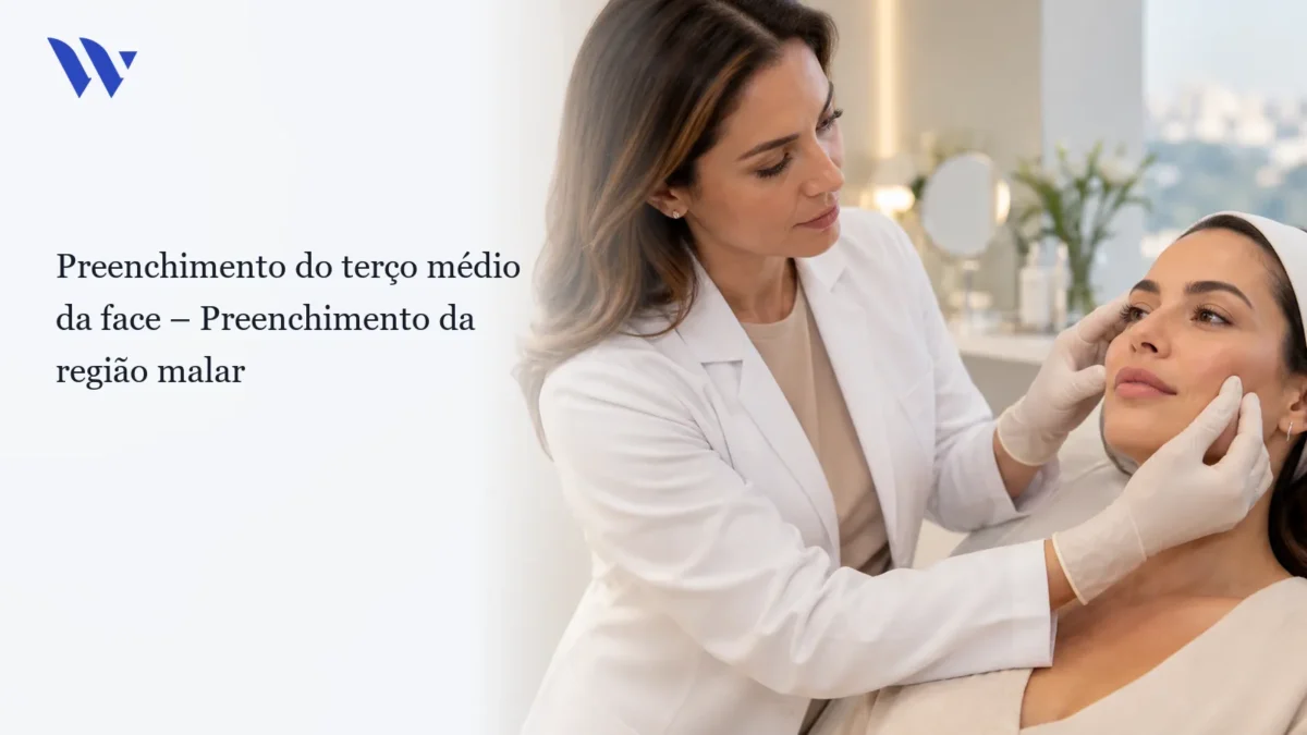 Dermatologista da Clínica Wulkan avaliando paciente em consultório — Preenchimento do terço médio da face – Preenchimento da região malar