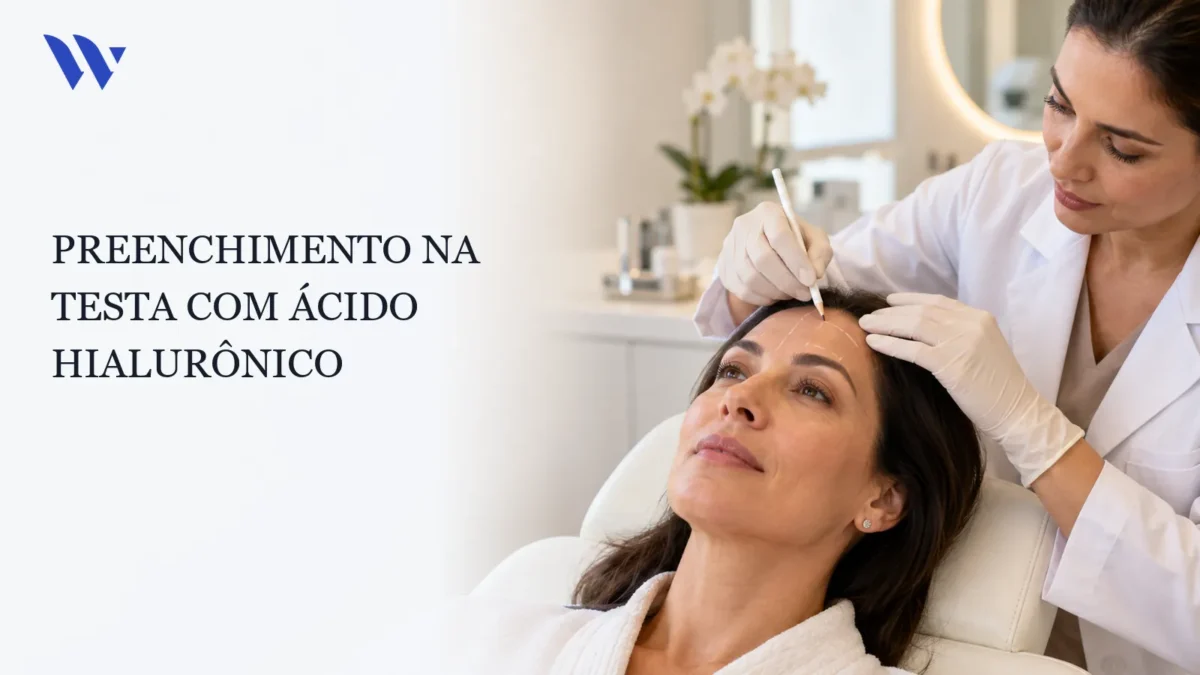 Dermatologista da Clínica Wulkan avaliando paciente em consultório — PREENCHIMENTO NA TESTA COM ÁCIDO HIALURÔNICO