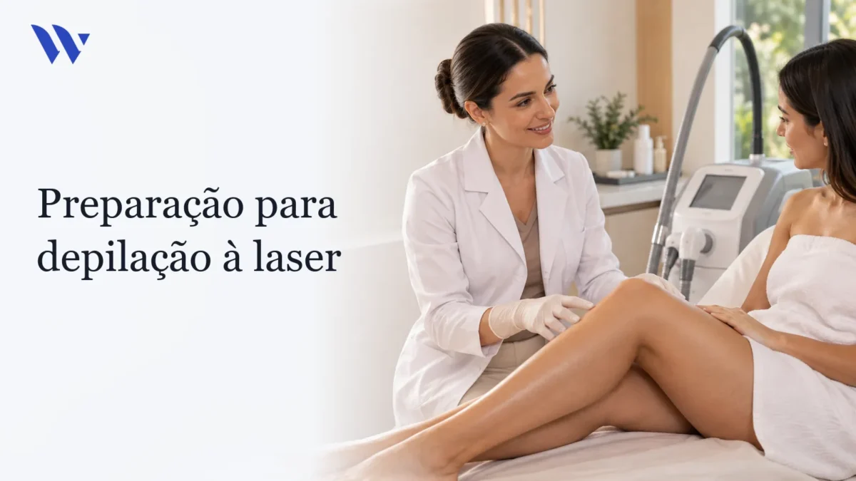 Dermatologista da Clínica Wulkan avaliando paciente em consultório — Preparação para depilação à laser