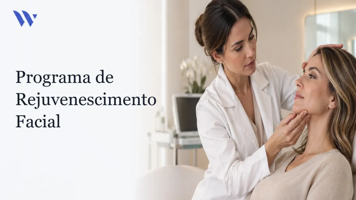 Dermatologista da Clínica Wulkan avaliando paciente em consultório — Programa de Rejuvenescimento Facial