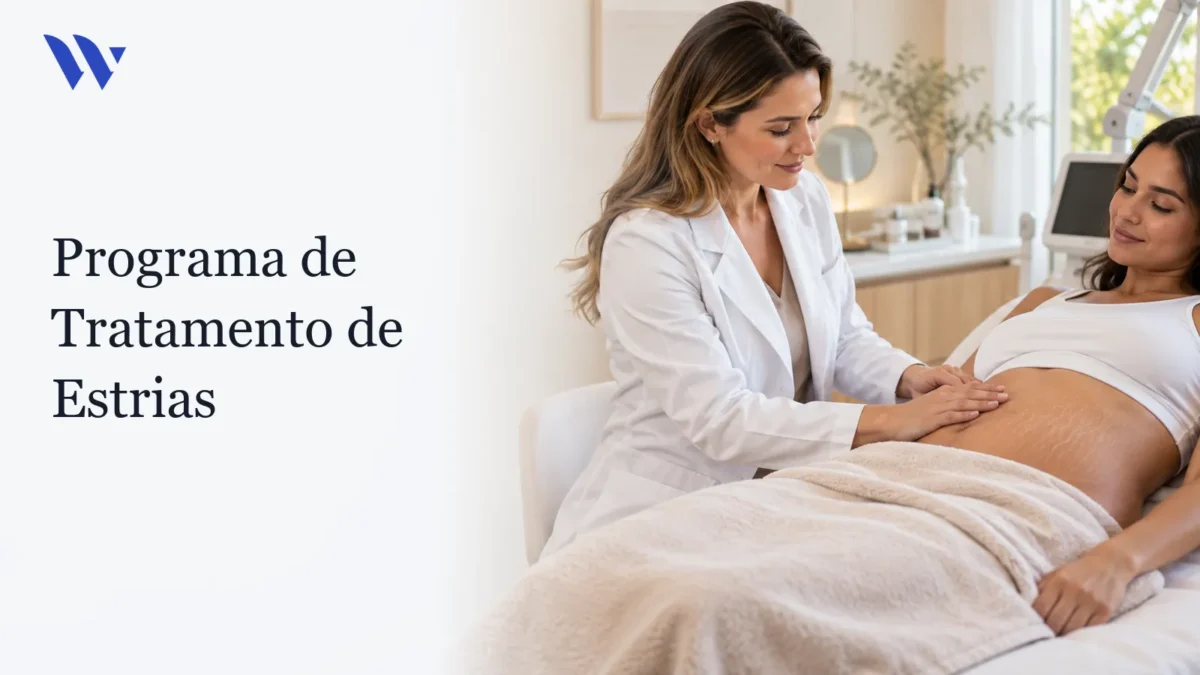 Dermatologista da Clínica Wulkan avaliando paciente em consultório — Programa de Tratamento de Estrias