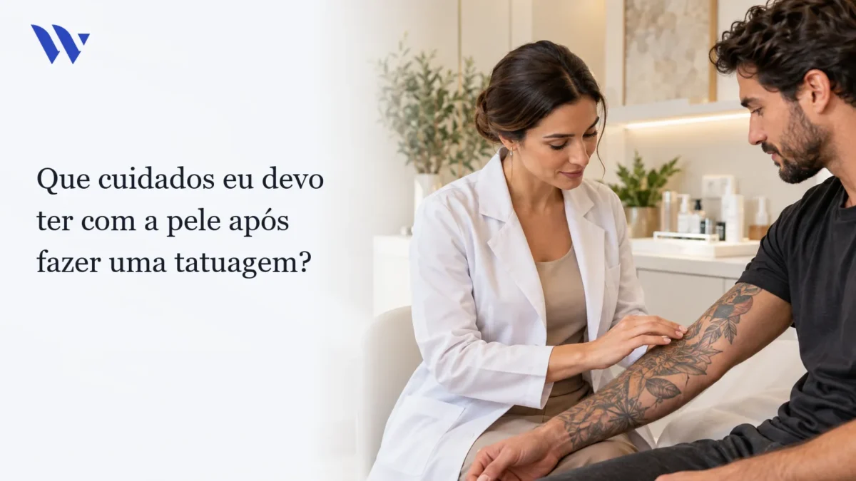 Dermatologista da Clínica Wulkan avaliando paciente em consultório — Que cuidados eu devo ter com a pele após fazer uma tatuagem?