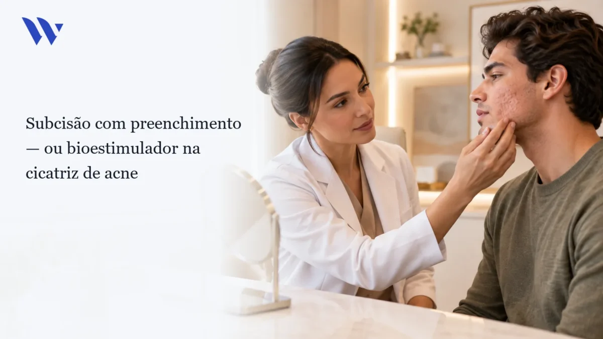 Dermatologista da Clínica Wulkan avaliando paciente em consultório — Subcisão com Preenchimento ou Bioestimulador na Cicatriz de Acne