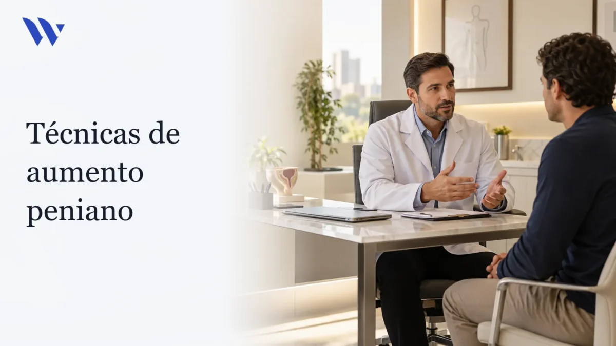 Técnicas de aumento peniano — Clínica Wulkan Dermatologista da Clínica Wulkan avaliando paciente em consultório — Técnicas de aumento peniano