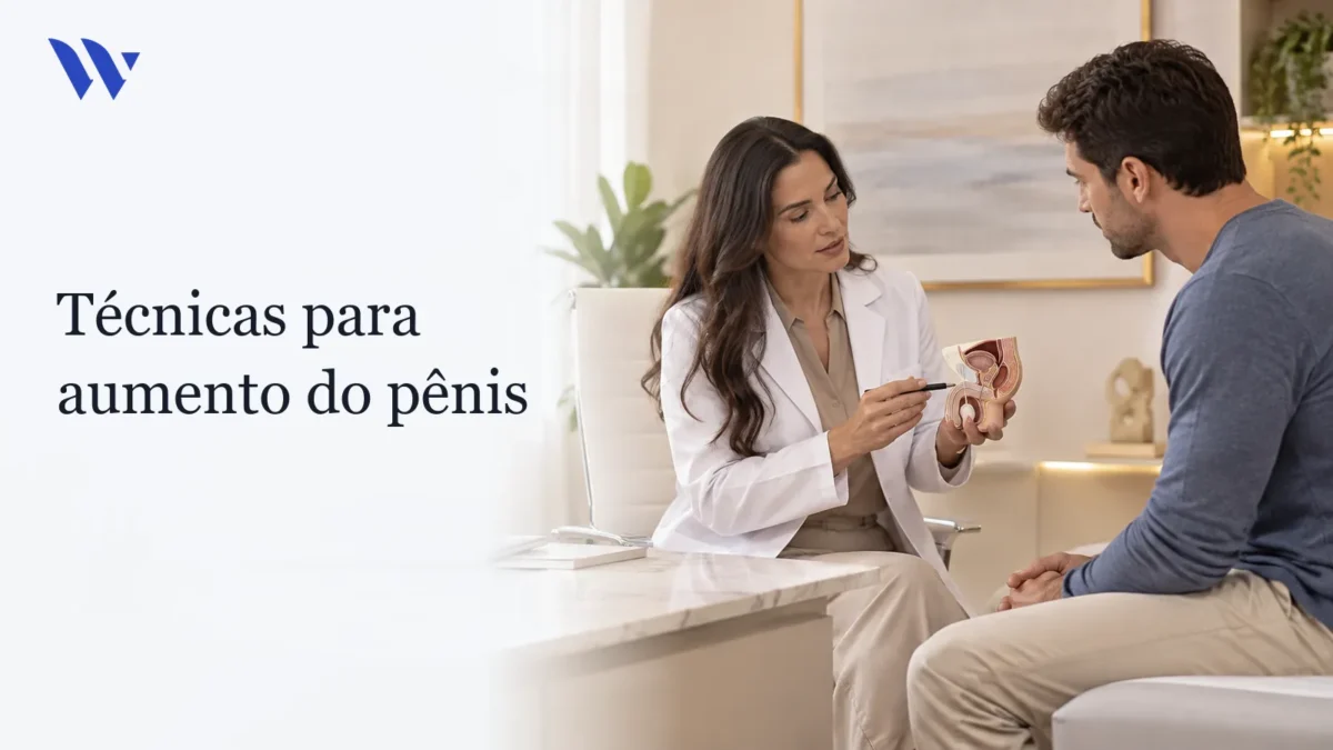 Dermatologista da Clínica Wulkan avaliando paciente em consultório — Técnicas para aumento do pênis